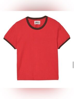 Zara Bad Bunny Benito Antonio Red Tee with Brown Contrast Trim